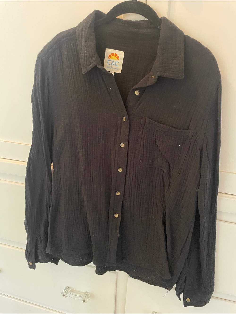 C&C California Black Textured Long-Sleeve Button-Down Shirt